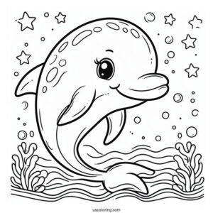 Easy Coloring Sheet For Dolphin For Preschoolers