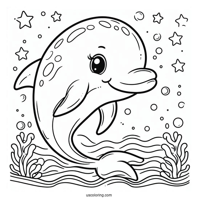 Easy Coloring Sheet For Dolphin For Preschoolers
