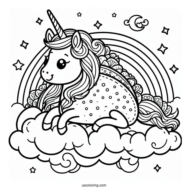 Unicorn Taco On The Cloud Coloring Page For Kids