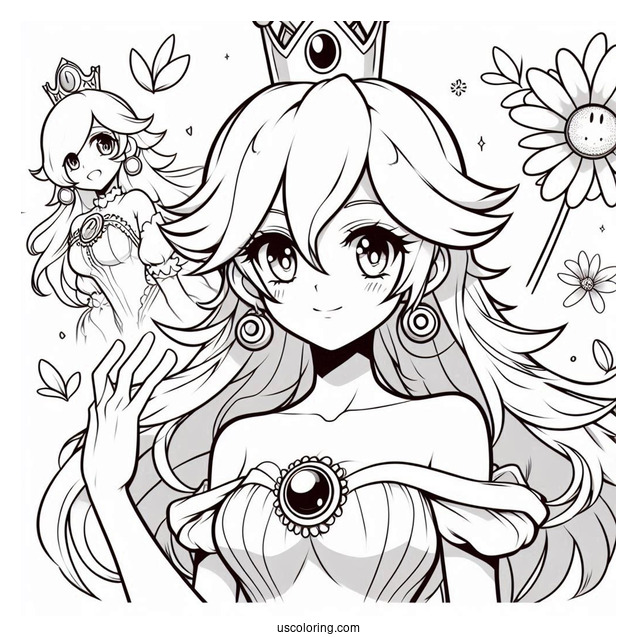 Anime Style Princess Rosalina Coloring Page With Peach, And Daisy