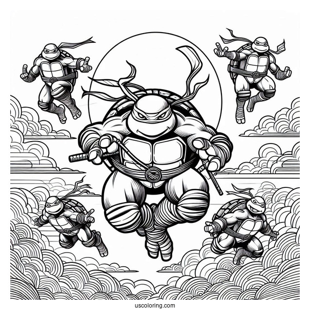 Ninja Turtles Coloring Page Descending From The Sky