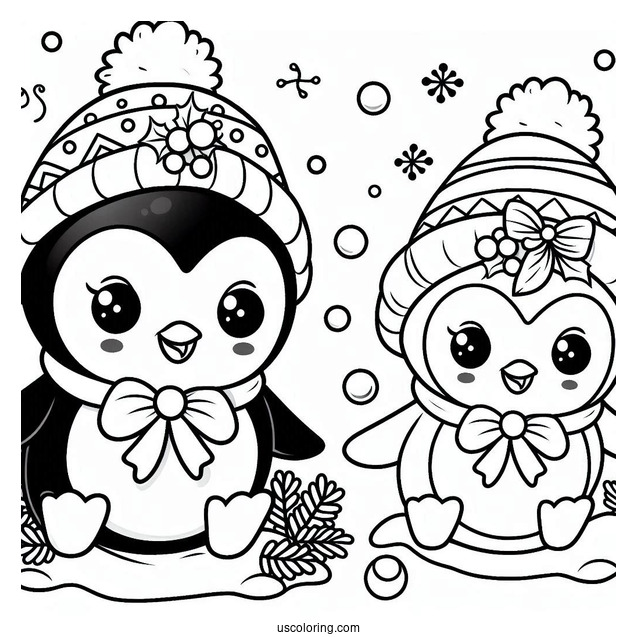 Christmas Baby Smiling Penguin Coloring In