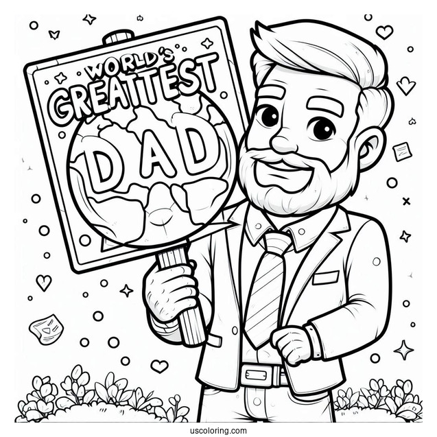 Father's Day Coloring Page Of Cartoon Father Holding World s Greatest Dad Sign