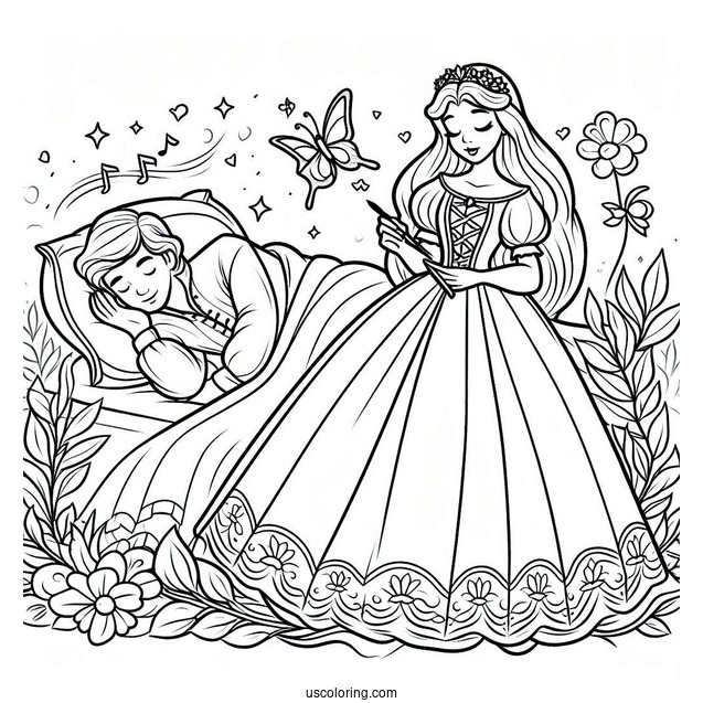 Sleeping Beauty Coloring Page Of Fairy Godmother Flora For Kids