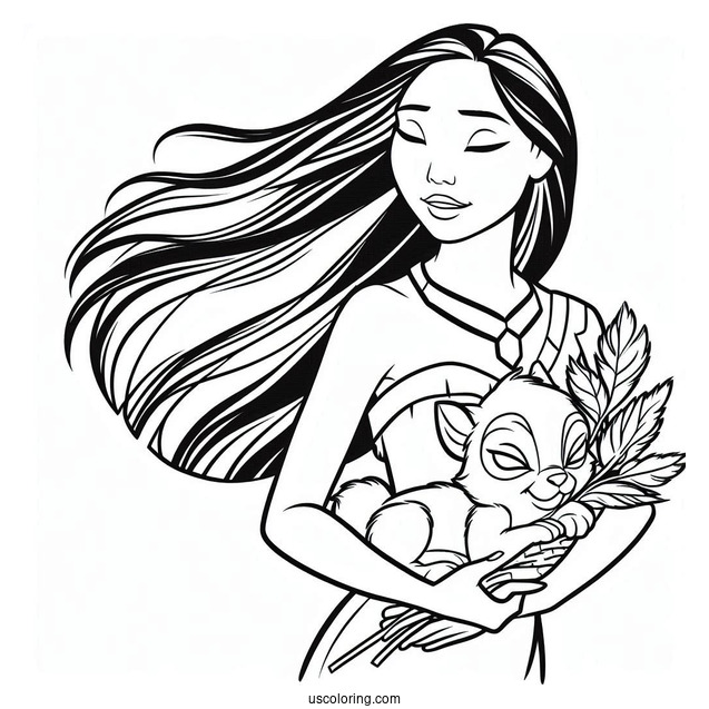 Coloring Page Of Pocahontas Carrying Meeko