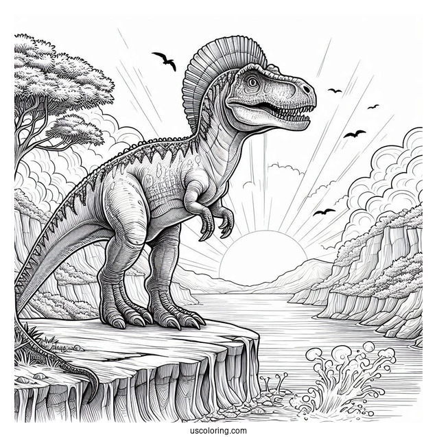 Spinosaurus Coloring Page Standing On The Edge Of A Cliff