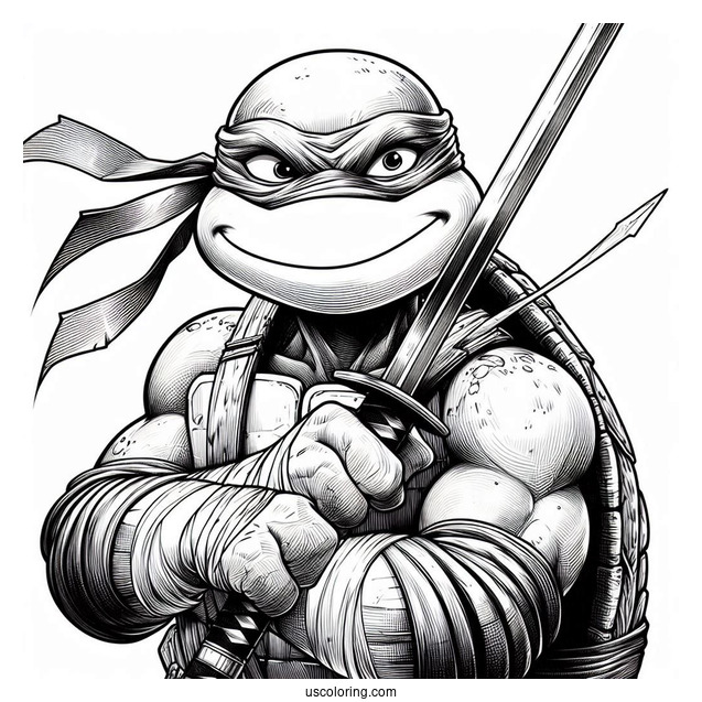 Ninja Turtles Coloring Page Of Leonardo Smirking While Holding Katana