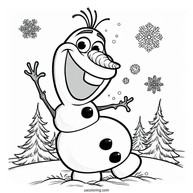 Olaf Waving With Snow Coloring Page