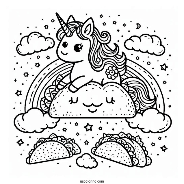 Unicorn Taco On The Cloud Coloring Page For Kids