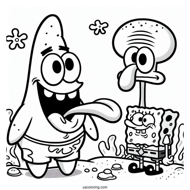 Patrick Star Coloring Page Sticking Tongue Out At Squidward