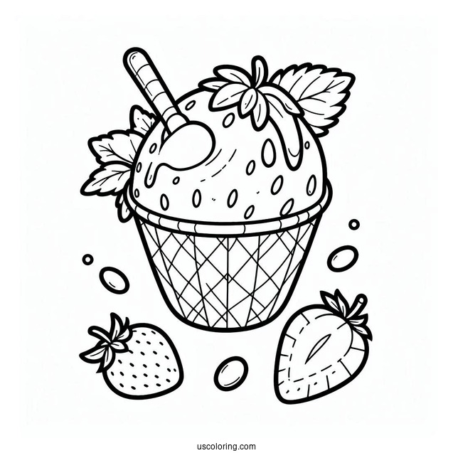 Strawberry Ice Cream Coloring Sheet