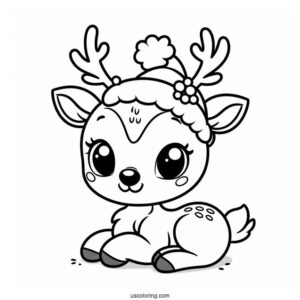 Cute Cartoon Rudolph Coloring Page With Big Antlers