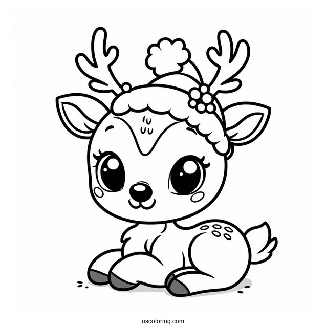 Cute Cartoon Rudolph Coloring Page With Big Antlers