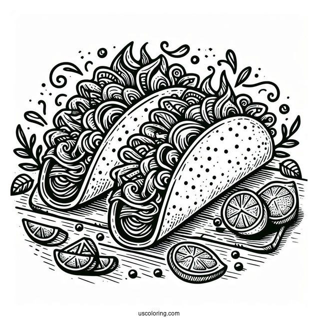 Two Detailed Taco Coloring Page
