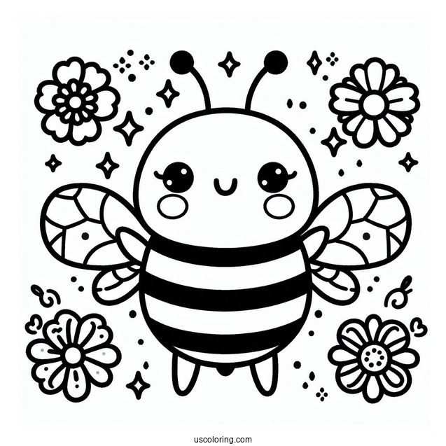 Happy Bee Coloring Page Flashcard For Kids