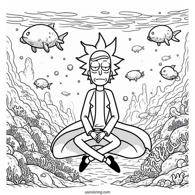 Rick and Morty Coloring Page Of Mr. Nimbus in Underwater Kingdom