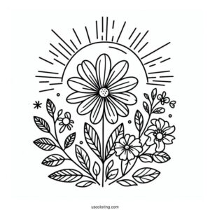 Sunshine Mood Flower Summer Coloring Page For Preschoolers