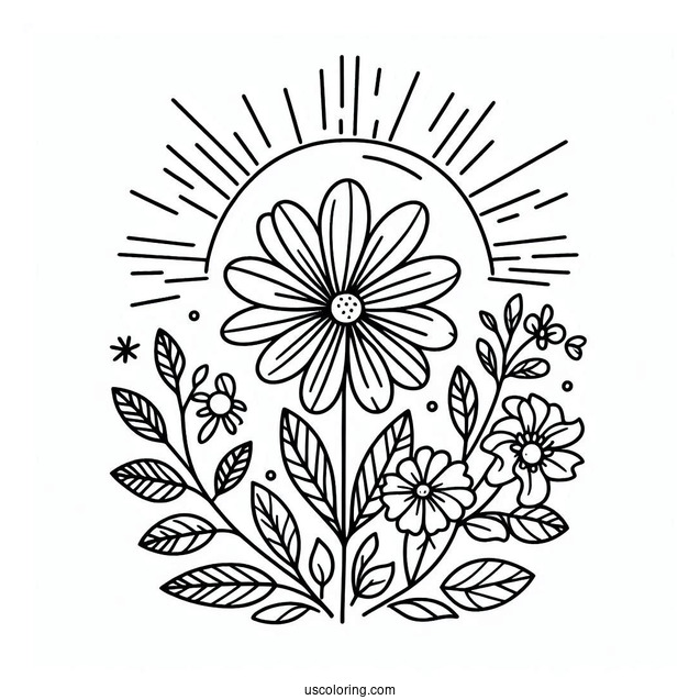 Sunshine Mood Flower Summer Coloring Page For Preschoolers