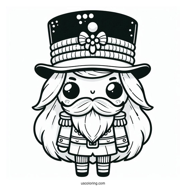 Chibi Nutcracker Coloring Page With A Large Hat And Long Beard For Preschoolers
