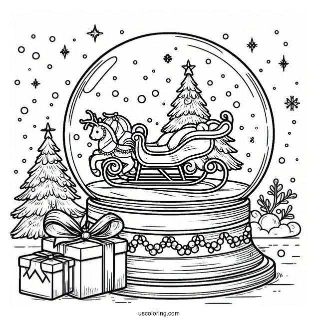 Grand Sleigh With Presents Snow Globe Coloring Page