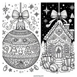 Christmas Coloring Pages For Adults Of Christmas Bauble With Gingerbread House Inside