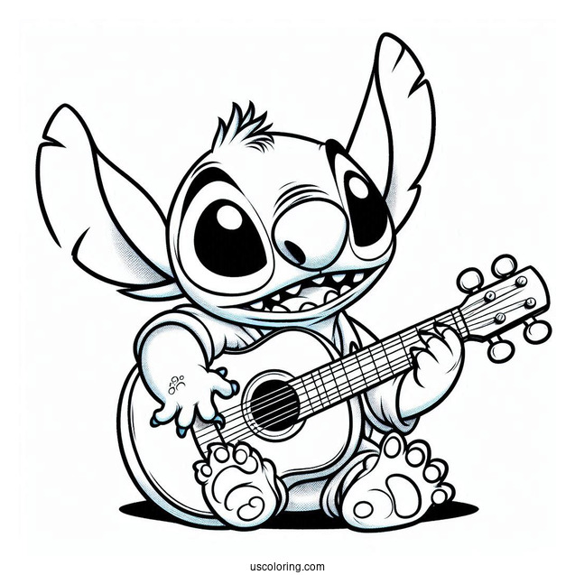 Elvis Stitch Playing Guitar Coloring Sheet
