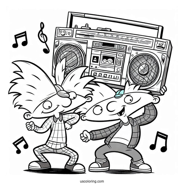 Nickelodeon Coloring Page Of Arnold And Gerald Dancing To Boombox