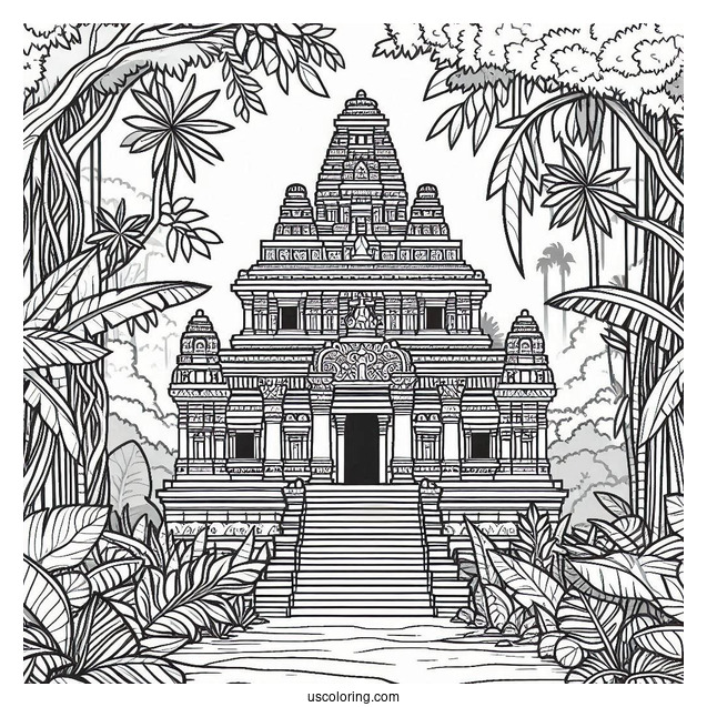 Ancient Temple In The Jungle Coloring Page