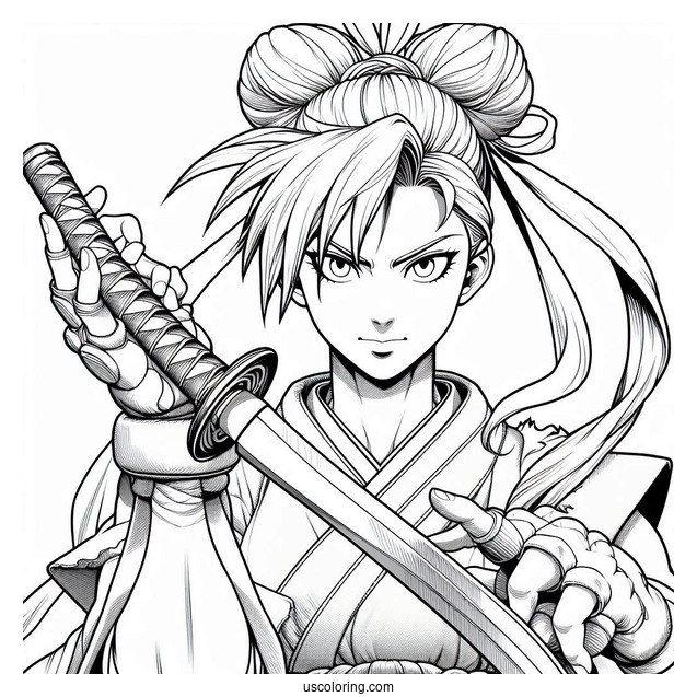 Street Fighter Coloring Page Of Ibuki Holding Kunai In Both Hands