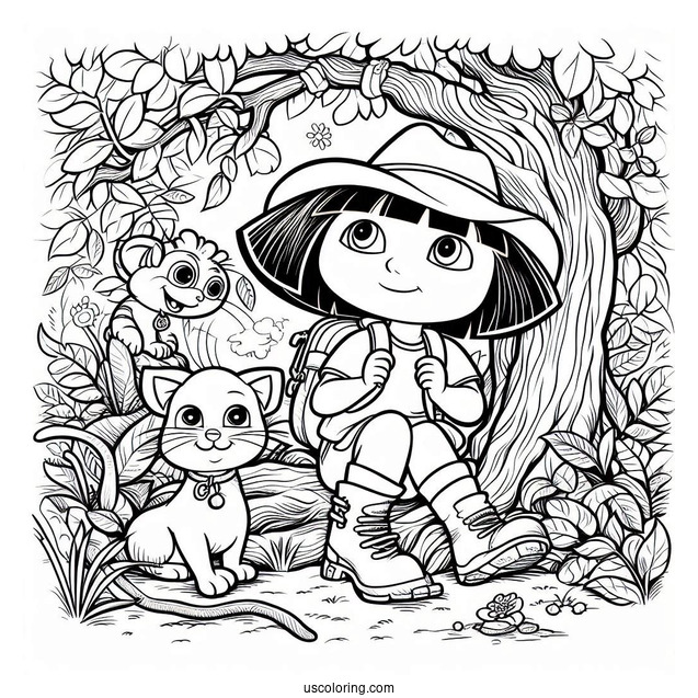 Dora And Boots Quietly Creeping Coloring PAge