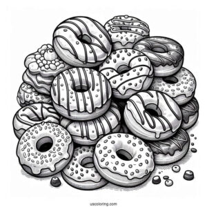 Assorted Glazed Donuts Coloring Page