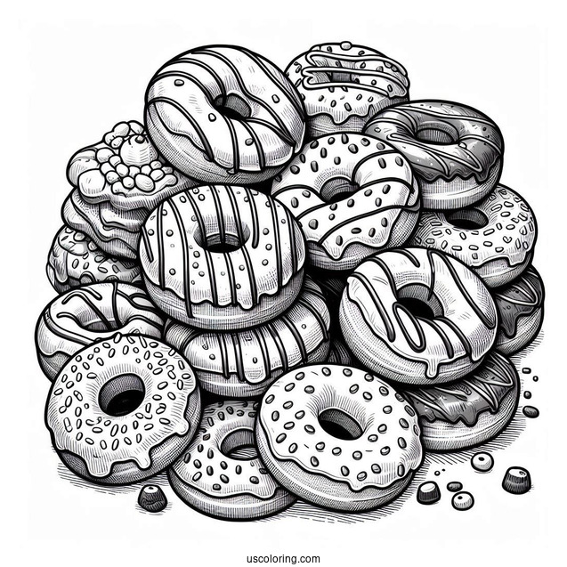 Assorted Glazed Donuts Coloring Page