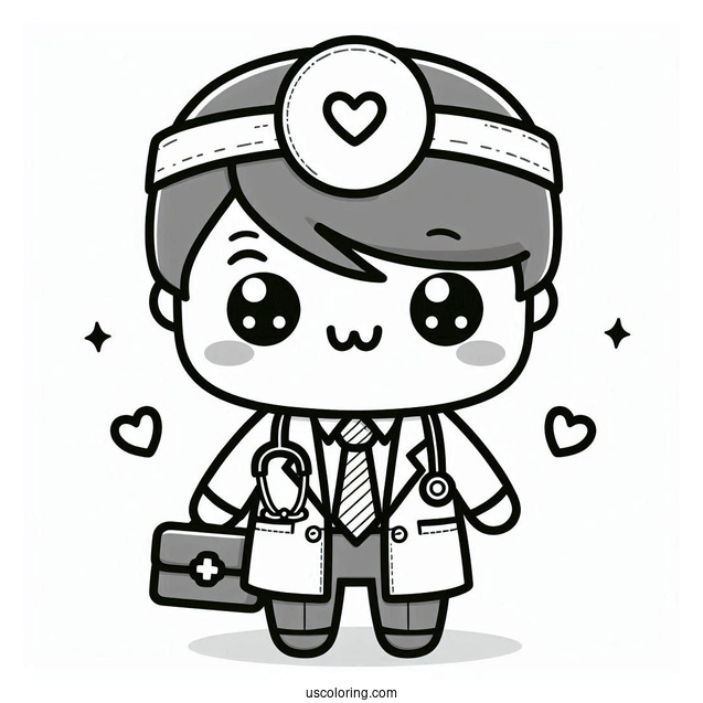 Kawaii Doctor With A Coat Coloring Page For Kids