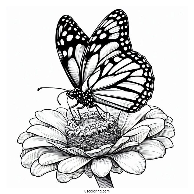 Monarch Butterfly Gathering Pollen From Zinnia Flower