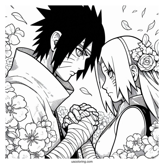 Sasuke Coloring Page Saving Sakura During Great Ninja War