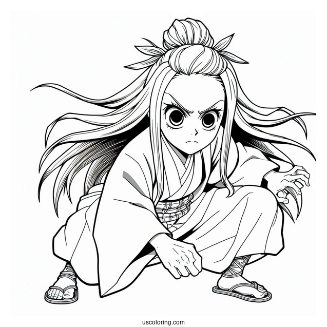 Nezuko Coloring Page Fighting In Demon Form