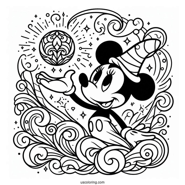 Mickey Mouse Fantasia Stained Glass Coloring Page For Kids