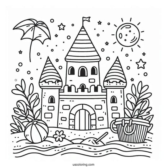 Cute Summer Coloring Page Of Sandcastle For Preschoolers