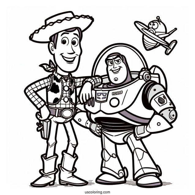 Pixar Coloring Page of Woody And Buzz Lightyear For Kids