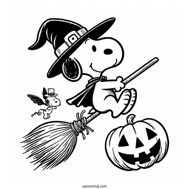 Snoopy Flying On Broomstick With Jack O Lantern