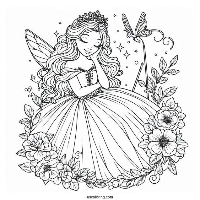 Sleeping Beauty Coloring Page Of Fairy Godmother Flora For Kids