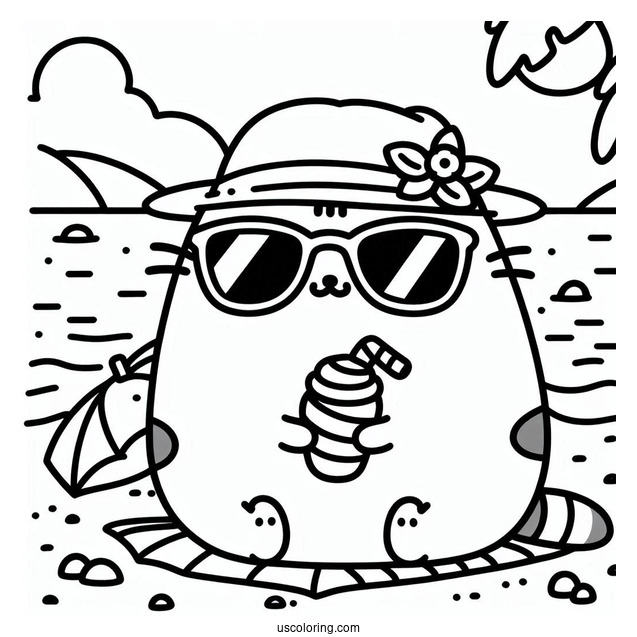 Pusheen Wearing Sunglasses At The Beach