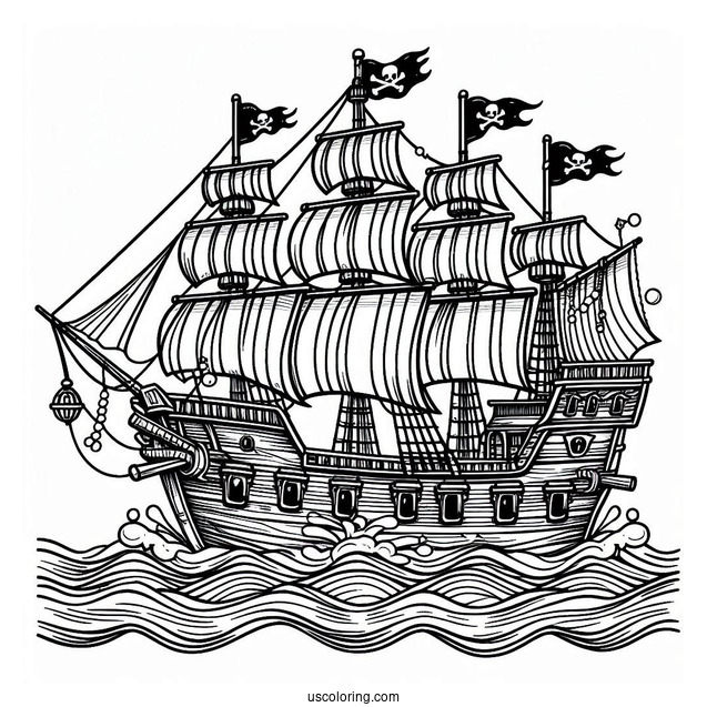 Detailed Kids Pirate Ship To Color
