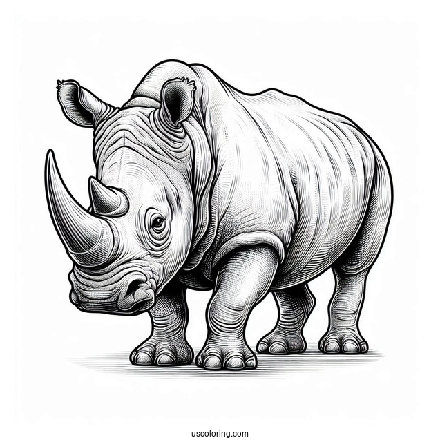 Coloring Page Of a Realistic Looking Rhino