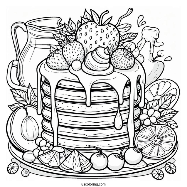 Fruity Pancake Coloring Page Tower Dripping With Syrup