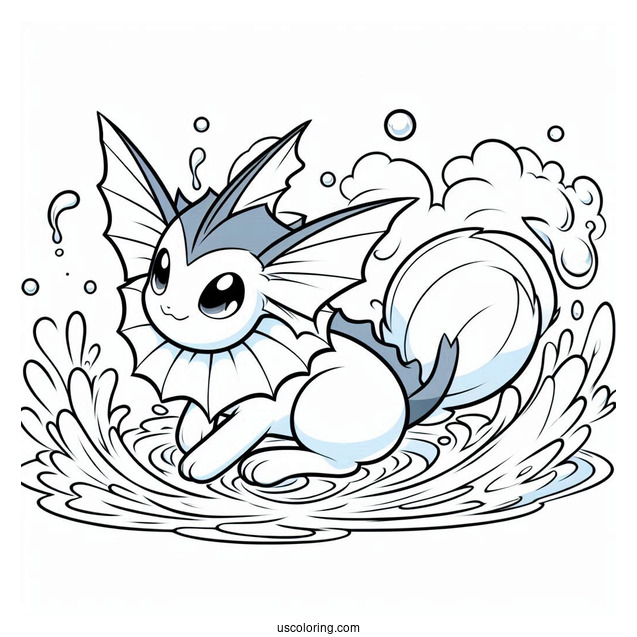 Coloring Sheet Of Vaporeon On Water
