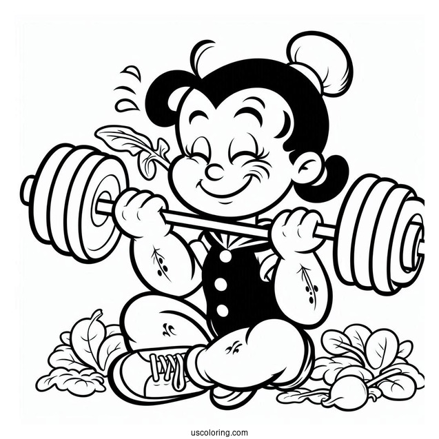 Easy Popeye Coloring Page Lifting Dumbbell While Holding Spinach For Kids