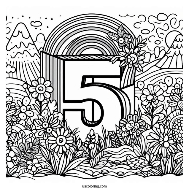 Numberblocks Coloring Page 1 to 5 In Nature With Rainbow