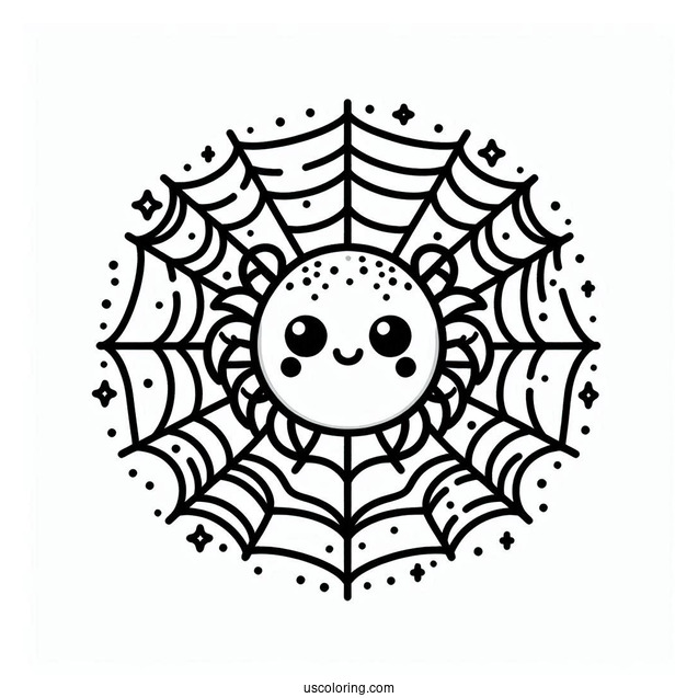 Cute Cartoon Spider On Web