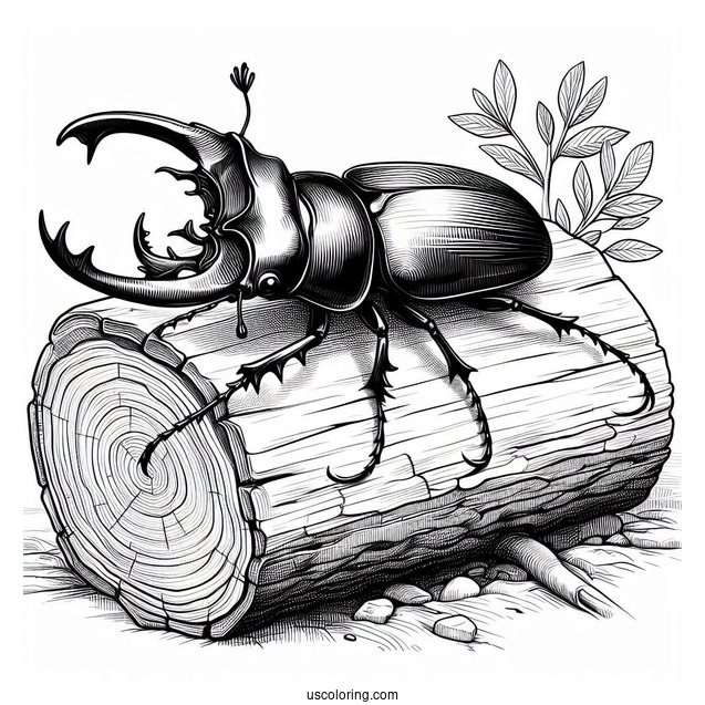 Realistic Stag Beetle Coloring Page On Log